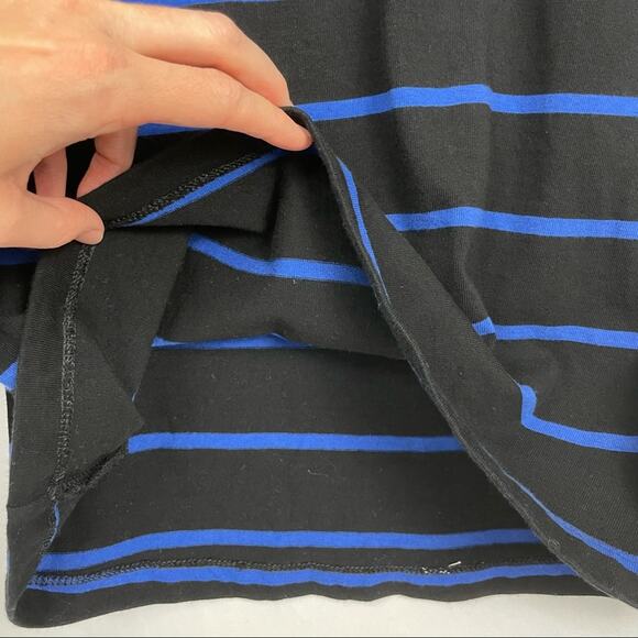 BeachLunchLounge | Black & Blue Stripe Tulle Ruffle Cuff Shift Sweater Dress - Picture 5 of 7